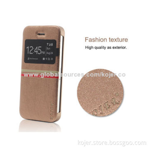 PU leather cases for iphone5, new flip mobile phone cases with window and stand function